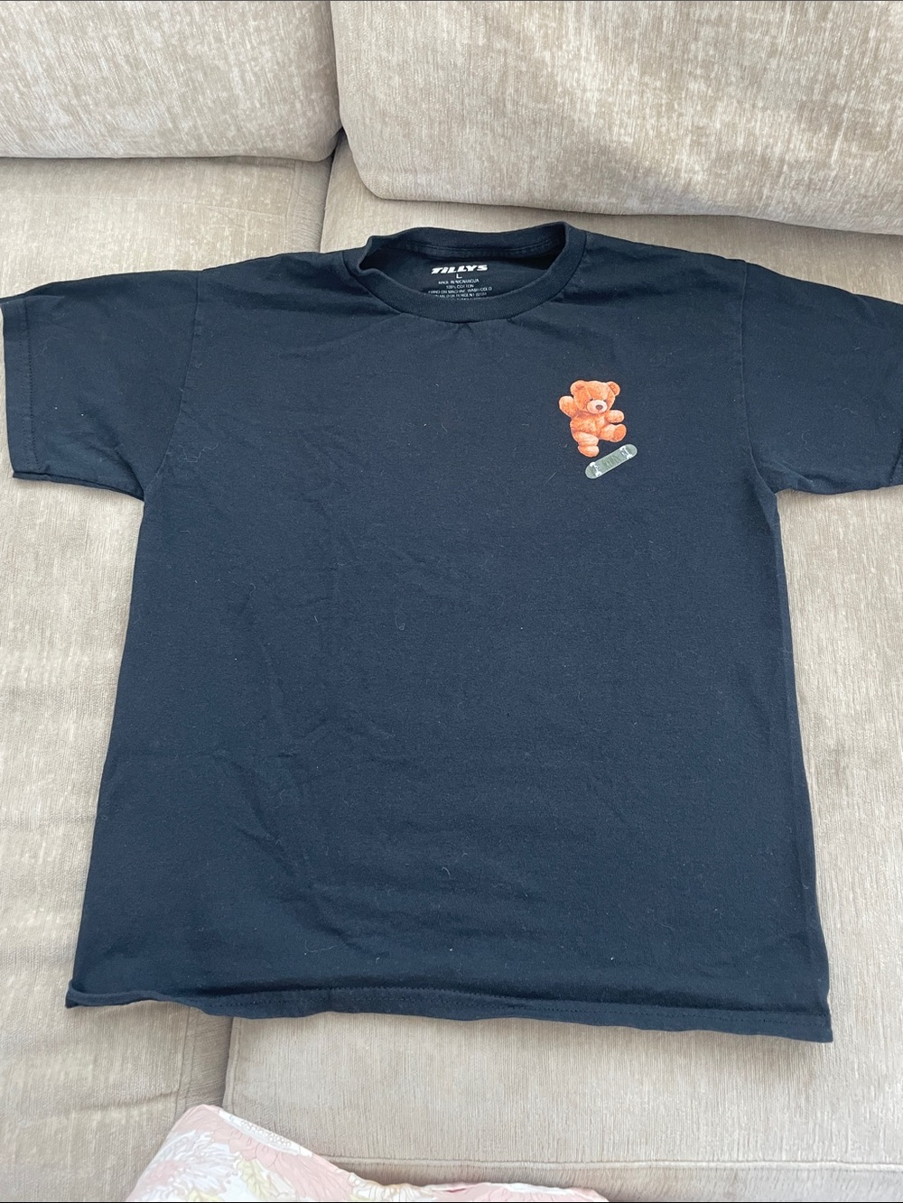 Tilly's Black Tee with Orange Teddy Skate Graphic